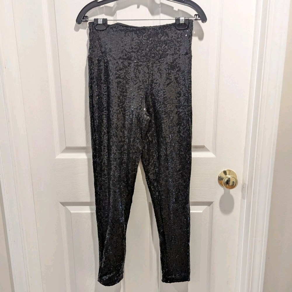 Party‎ Festival Black Sequin Leggings Tipsy Elves XS Sparkly Lined Whimsigoth